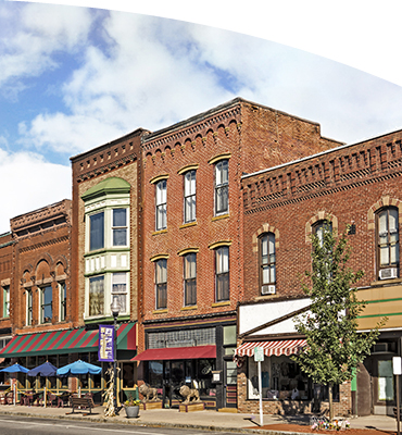 An old, downtown building in a small town